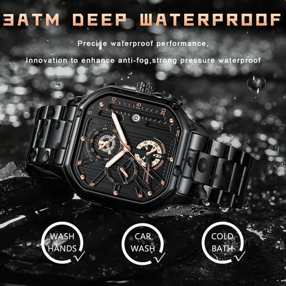 POEDAGAR Luxury Casual Male Watch Fashion Chronograph Stainless Steel Waterproof Luminous Date Military Men's Wristwatches Gifts