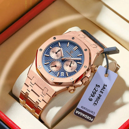POEDAGAR Original Luxury Men's Watches Date Chronograph Stainless Steel Quartz Watch Waterproof Luminous Fashion Man Wristwatch