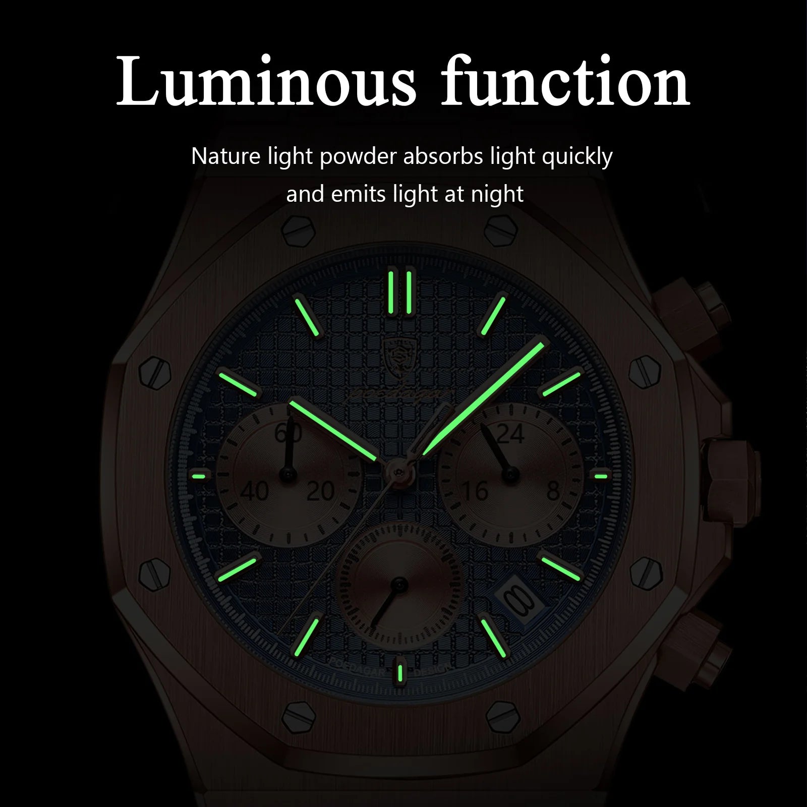 POEDAGAR Original Luxury Men's Watches Date Chronograph Stainless Steel Quartz Watch Waterproof Luminous Fashion Man Wristwatch