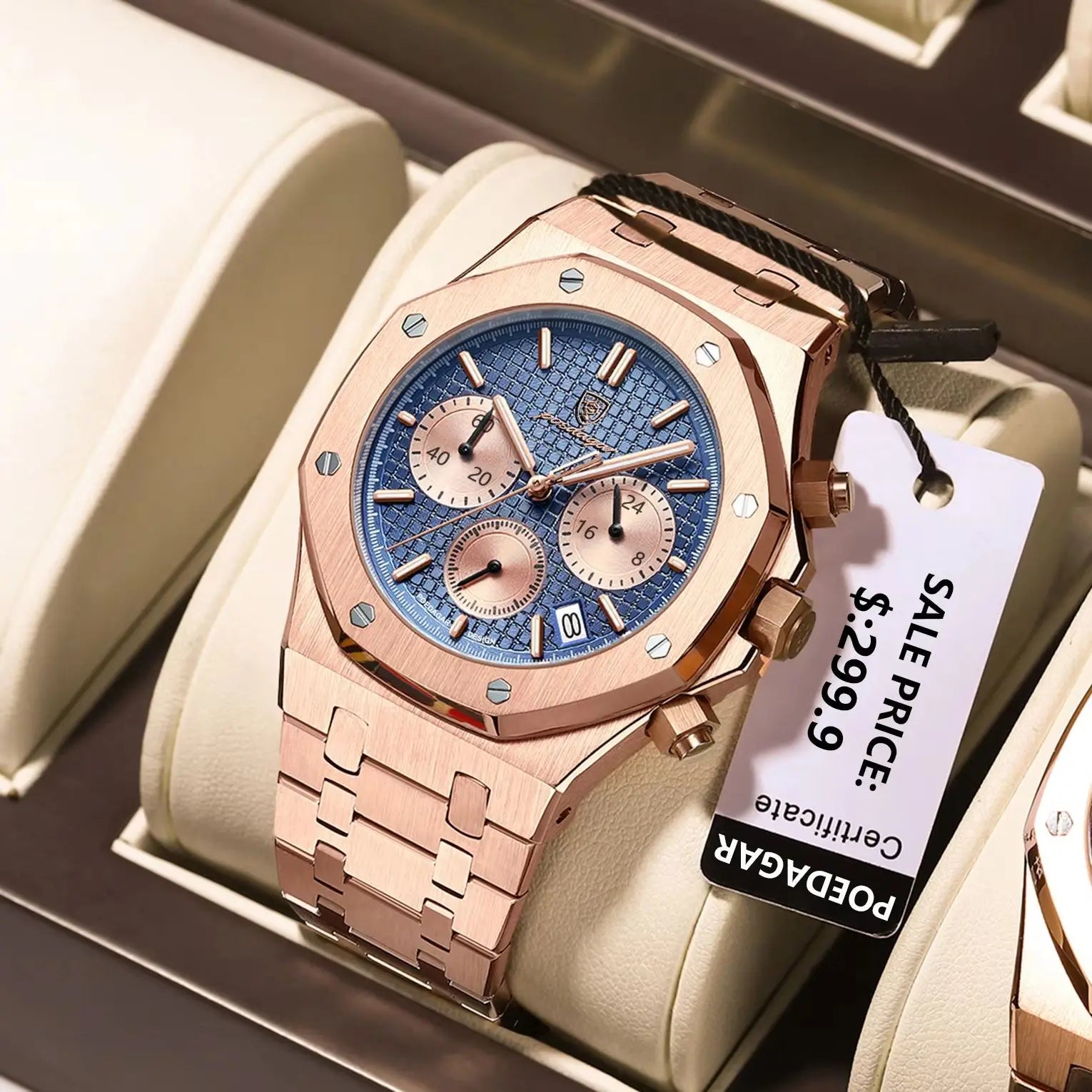 POEDAGAR Original Luxury Men's Watches Date Chronograph Stainless Steel Quartz Watch Waterproof Luminous Fashion Man Wristwatch