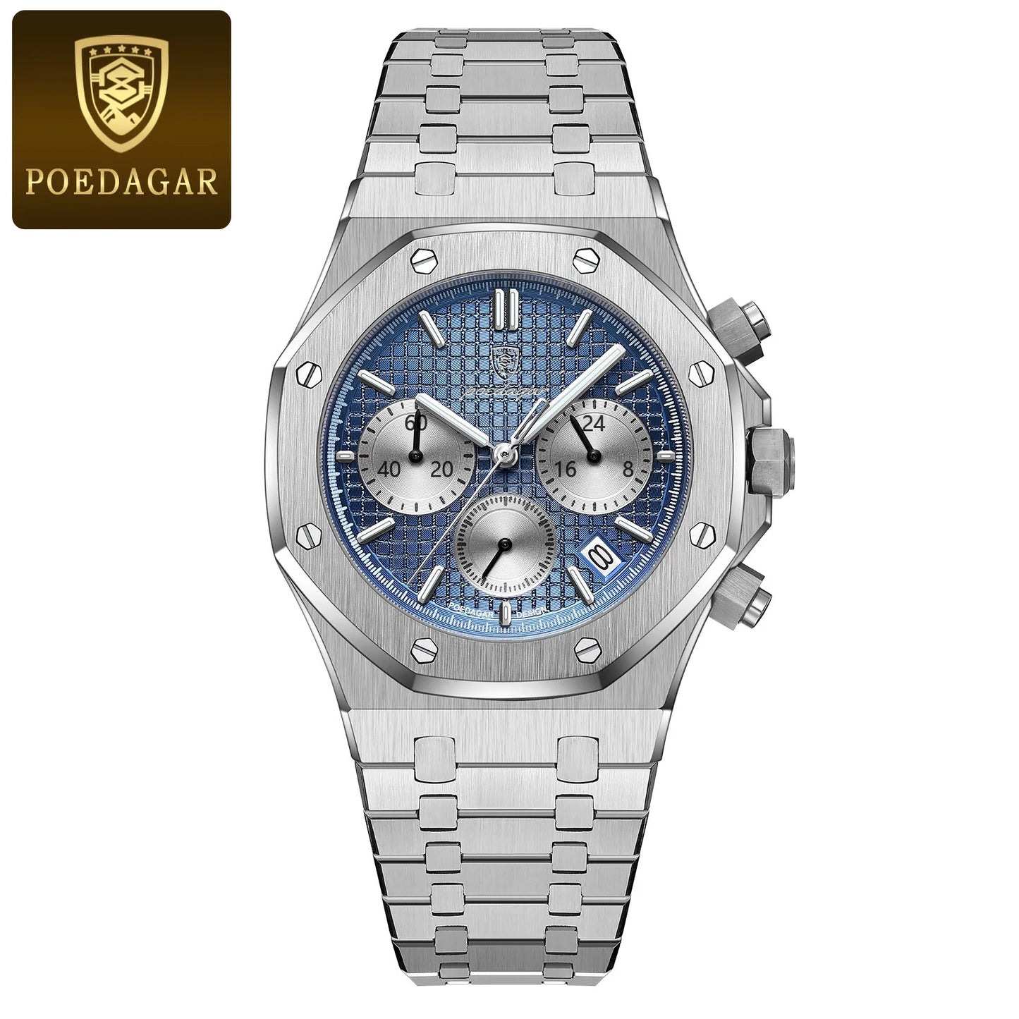 POEDAGAR Original Luxury Men's Watches Date Chronograph Stainless Steel Quartz Watch Waterproof Luminous Fashion Man Wristwatch
