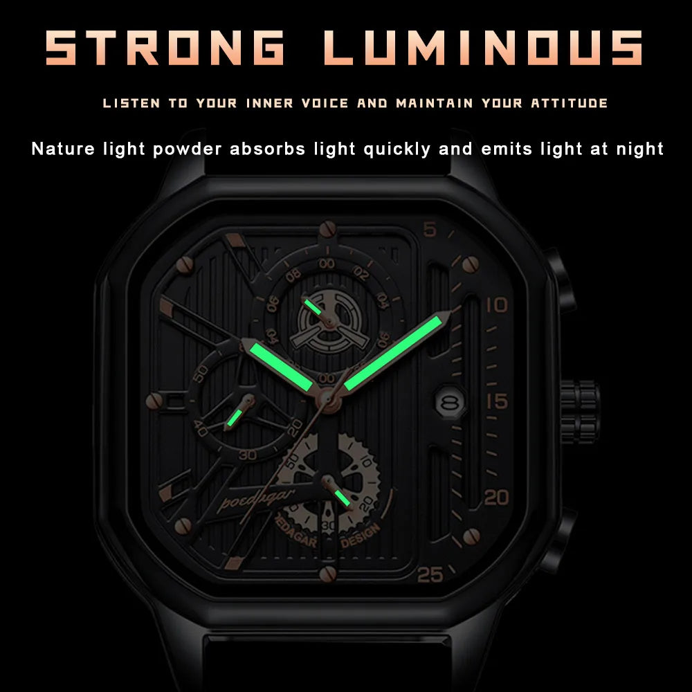 POEDAGAR Luxury Casual Male Watch Fashion Chronograph Stainless Steel Waterproof Luminous Date Military Men's Wristwatches Gifts