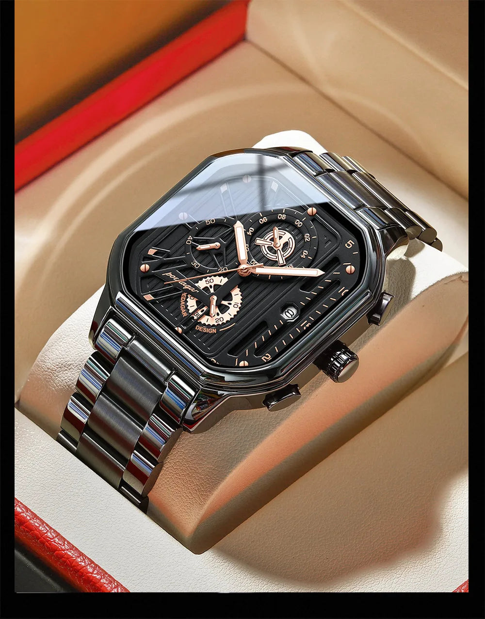 POEDAGAR Luxury Casual Male Watch Fashion Chronograph Stainless Steel Waterproof Luminous Date Military Men's Wristwatches Gifts