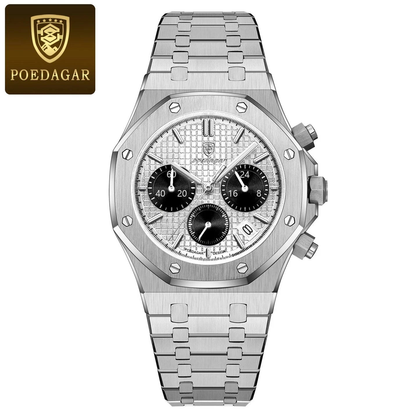 POEDAGAR Original Luxury Men's Watches Date Chronograph Stainless Steel Quartz Watch Waterproof Luminous Fashion Man Wristwatch