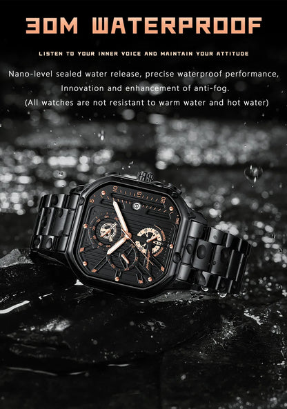 POEDAGAR Luxury Casual Male Watch Fashion Chronograph Stainless Steel Waterproof Luminous Date Military Men's Wristwatches Gifts