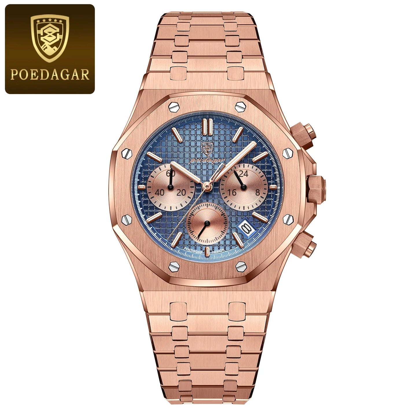 POEDAGAR Original Luxury Men's Watches Date Chronograph Stainless Steel Quartz Watch Waterproof Luminous Fashion Man Wristwatch