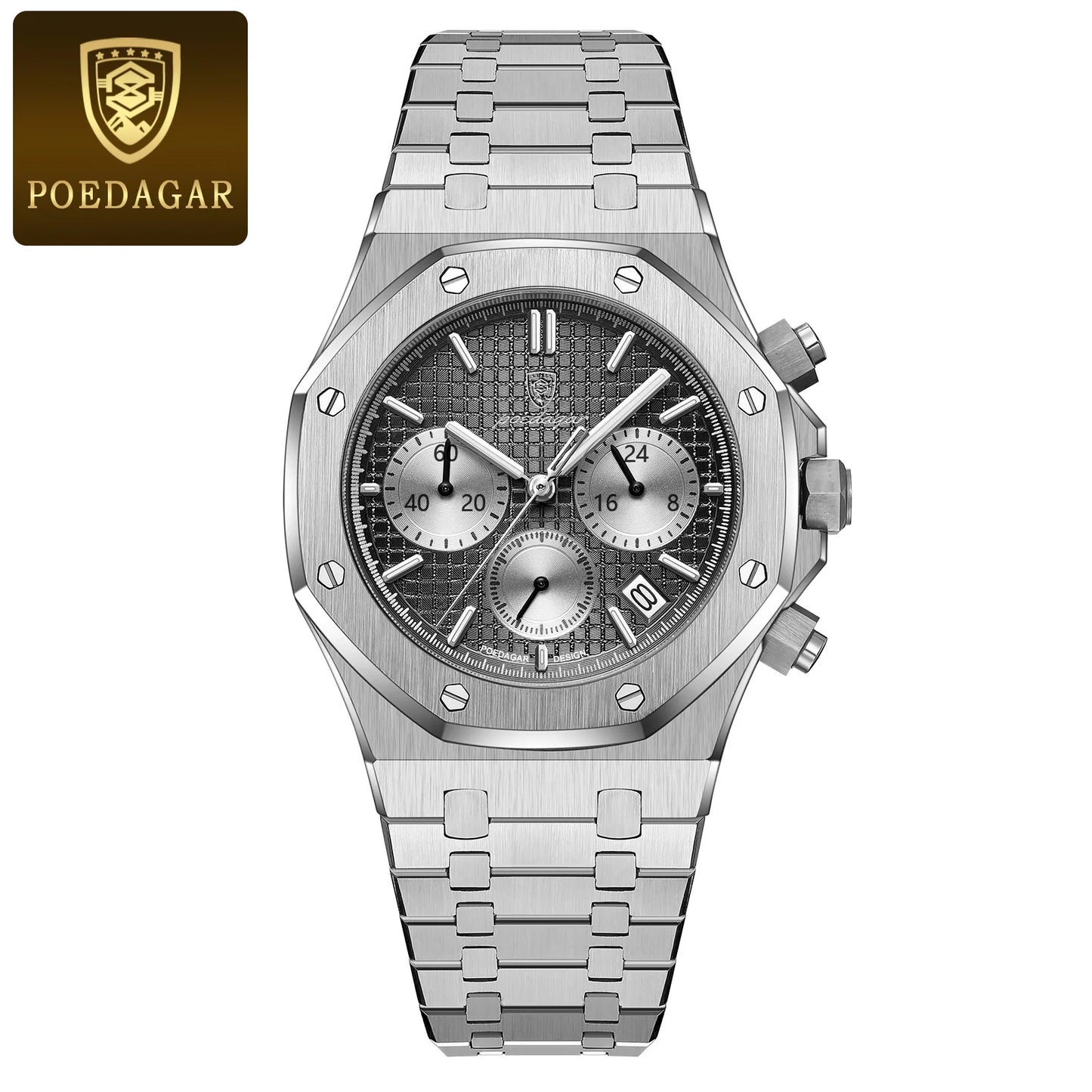 POEDAGAR Original Luxury Men's Watches Date Chronograph Stainless Steel Quartz Watch Waterproof Luminous Fashion Man Wristwatch